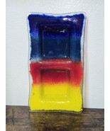 Fused Art Glass Candle Holder Tray Red Yellow Blue 8.5x5&quot; - $24.75