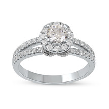 Authenticity Guarantee 
14K White Gold 1CT TW Diamond Halo Split Shank Engage... - $1,149.99