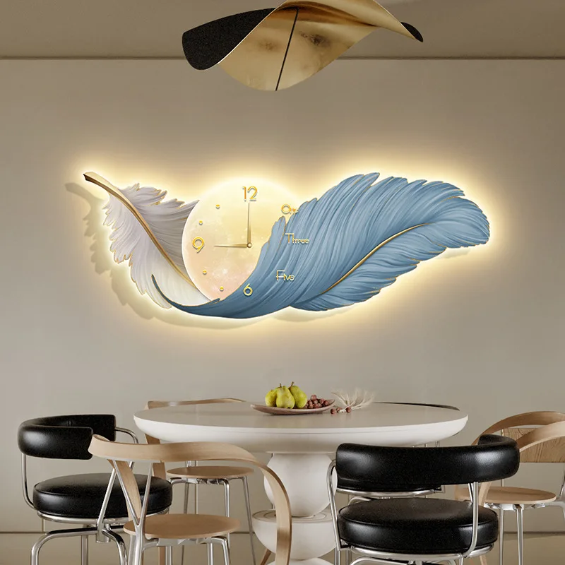 LED Wall Lamp Feather Creative Clock High-end Feeling Bedroom Bedside Co... - $197.78+
