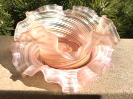 Hand Blown Latticino Glass Italian Art Glass Victorian 2 Piece Bowl Unde... - $210.38