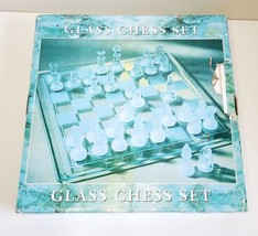 Glass Chess Set Clear and Frosted Glass Pieces and Glass Board In Damaged Box - £15.88 GBP