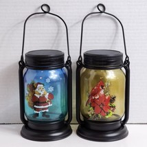 Christmas Fairy Light Mason Jar Solar Lid Cardinal and Santa Design, Set... - £19.59 GBP