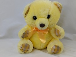 Yellow Bear Plush 7 Inch Plaid Ears Paws Vintage Stuffed Animal Toy - £13.42 GBP