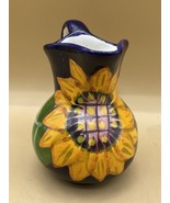 Talavera Sunflower Mexican Pottery Small Pitcher Creamer Jug 5” tall Fol... - £15.68 GBP