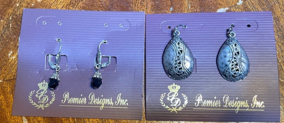 2 Pair Premier Designs  Earrings Silver  Tone Design W/ Free Gift Box - $21.78
