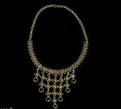 Vintage 60s Brass Tribal Bib Necklace Gold Tone Up To 20” Long - £40.06 GBP