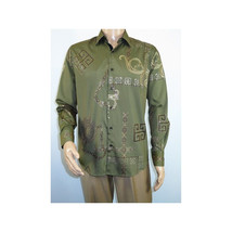 Men Sports Shirt by DE-NIKO Long Sleeves Fashion Print Soft Modal 2F008 Olive image 9