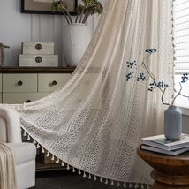 Sutuo Home Boho Curtains Crochet Lace Semi-Sheer Bohemian Hollow Knitted, Beige - £17.95 GBP