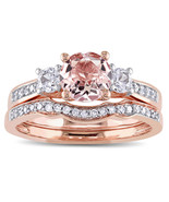 14k Rose Gold Over 1ctw Morganite &amp; Diamond Bridal Wedding Engagement Ri... - $70.13