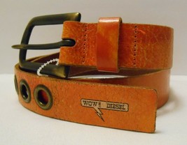 DIESEL Leather Belt PYNAX Orange Distressed Crackle Finish 36&quot; / 90 cm - £33.79 GBP