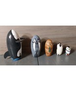 Ocean Marine Life 5pc Wooden Painted Nesting Doll Whale Walrus Penguin P... - $19.65