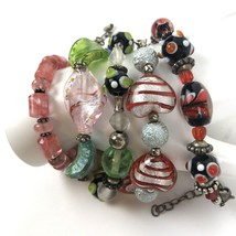 Lot of 5 Artisan Handmade Glass Bead Bracelets colorful Vtg to modern lampwork - £20.87 GBP