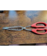 Vintage Red Plastic Handle 10&quot; Stainless Steel Tongs - $12.08 CAD