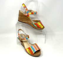 Alex Marie Multi color Y2K Canvas Cork Wedge Ankle Strap Sandal, Size 6.5 - $21.73