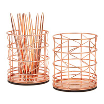 2 Pack Rose Gold Pen Holder For Office Desk, Makeup Brush Organizer, 3.6 X 4 In - £20.17 GBP