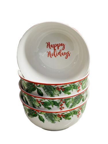 Set Of 4 ROYAL NORFOLK Christmas Holly Wreath CEREAL/SERVING BOWL-RARE-BRAND NEW - $59.28