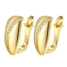 Simple Golden/Silver Color Stud Earrings Middle Hollow Mosaic Zirconia Small Ear - £6.72 GBP