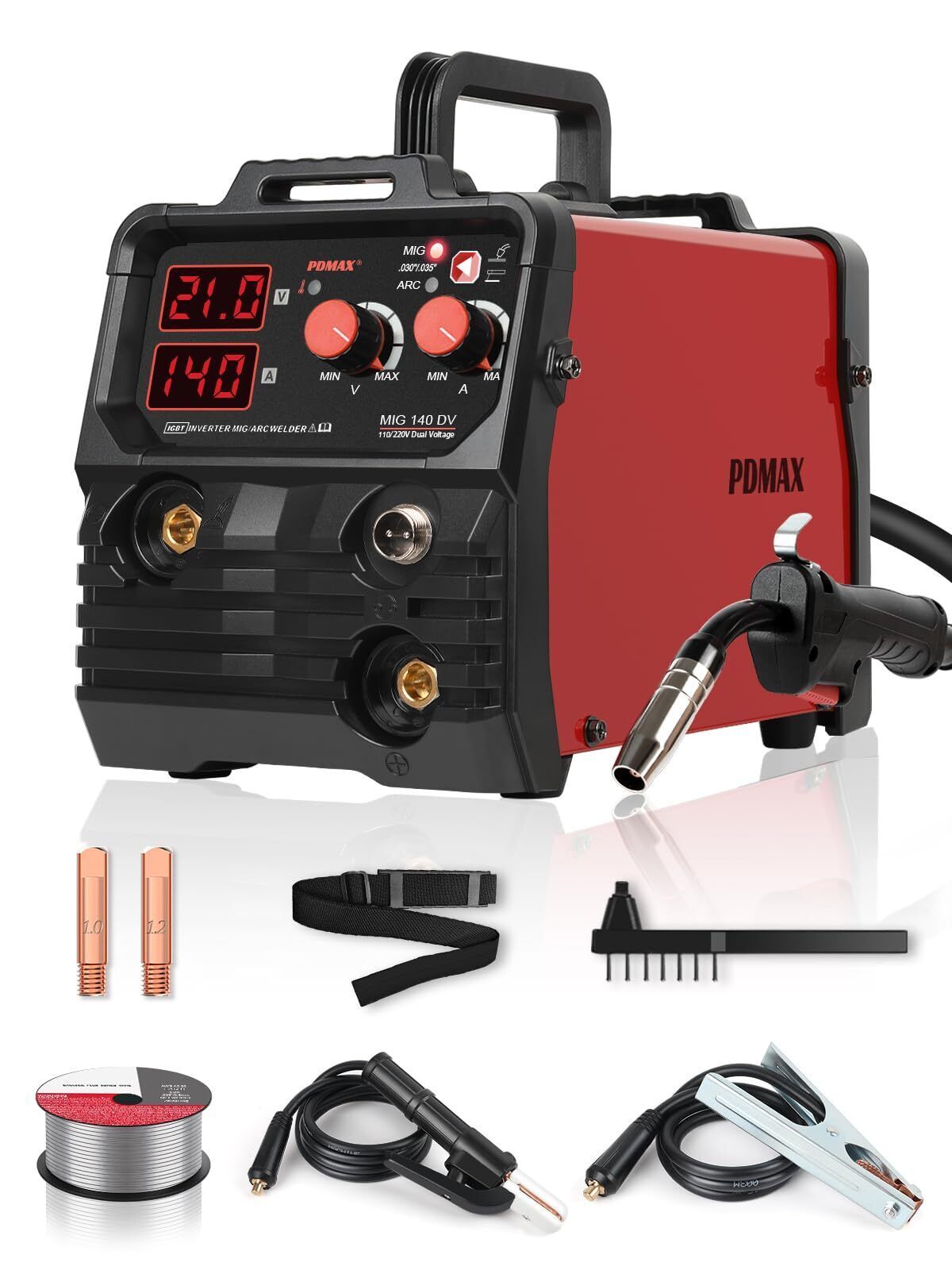 PDMAX 140A Mig Welder 110/220V Dual Voltage Mig and Stick Arc Welding Ma... - $221.29