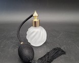 Swirl Round White Frosted Satin Glass Perfume Bottle w/Black Atomizer Pump - £15.86 GBP