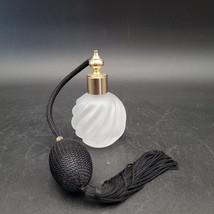 Swirl Round White Frosted Satin Glass Perfume Bottle w/Black Atomizer Pump - £15.52 GBP