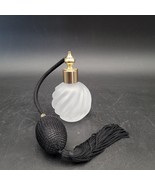 Swirl Round White Frosted Satin Glass Perfume Bottle w/Black Atomizer Pump - $371.00 MXN