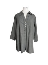 Zac &amp; Rachel Womens Size Large Tunic Top Shirt 3/4 Sleeves Black White Plaid - £19.61 GBP