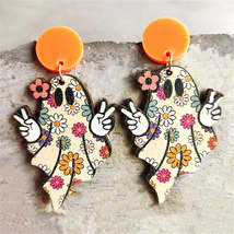 Ivory &amp; Orange Wood Floral Ghost Drop Earrings - £11.05 GBP