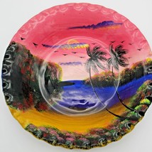 Mexican Pottery Signed Pie Crust Bowl Hand Painted Beach Scene Talavera Folk Art - £19.81 GBP