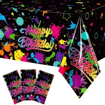Neon Glow In The Dark Birthday Party Tablecloth Paint Splatter Graffiti Happy Bi - £15.81 GBP