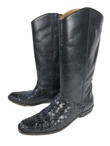 Vintage NEW Black Leather Boots 8B 8 B Womens Quilted Equestrian Calf Unisa Flex - £29.51 GBP
