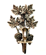 Solid Brass Metal Wall Mount Candle Holder Sconce Silver-Tone Grapes~Leaves - $19.79