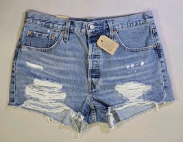 Levis 501 Shorts womens 32 Blue Destroyed Denim High Rise Button Fly NWT - €22,72 EUR