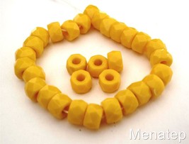25 6 x 4mm Czech Glass Facetted Crow Beads: Opaque Yellow - $2.41