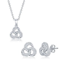 Sterling Silver CZ Triple Ring Pendant and Earrings Set - £67.74 GBP