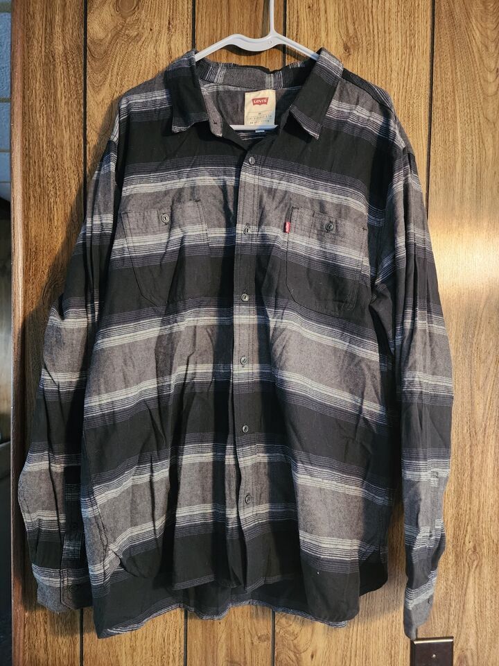 Primary image for Levi's Black/Gray Stripe Flannel Men's Shirt XXL