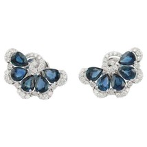 18K White Gold Natural Sapphire and Diamond Stud Earrings - £2,162.47 GBP