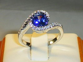 1.75Ct Round Cut Blue Sapphire &amp; Diamond Exclusive Ring 14k White Gold Finish  - £80.65 GBP