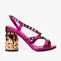 The Caris Fuchsia Block Heel Spike Leather Women Sandal Final Sale! image 4