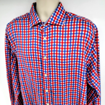 Thomas Dean Men&#39;s Long Sleeve Button Shirt Blue Red Check Plaid Size XL - £17.37 GBP