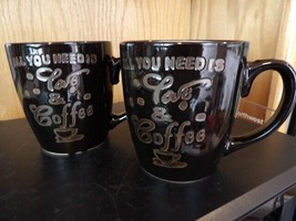 2# New “All You Need Is Love &amp;Coffee” Mug Cup Black Ceramic Stoneware 16oz - $7.42