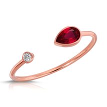 14K Solid Gold Ring With Bezel Set Natural Diamond &amp; Lab Grown Ruby Brilliant Cu - £282.88 GBP