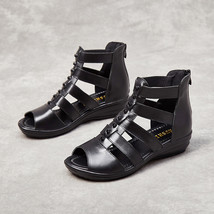 Plus Size 35-43 Elegant Black  Genuine Leather Gladiator Sandals Women Summer Sh - £43.17 GBP