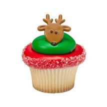12 Christmas Reindeer Plastic Cupcake Ring Toppers - £7.54 GBP