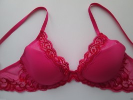 Natori 730023 Feathers Demi Plunge Underwire Bra Magenta Pink 32C MSRP $68 - $29.92