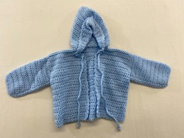 Hand Knitted Baby Boys Open Hooded Cardigan Sweater Long Sleeve Blue - £8.60 GBP