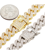 14k Yellow/White Gold Plated AAA CZ 14mm Cuban Link Necklace Bracelet 8.5”-24” - $77.99 - $215.99