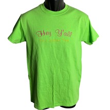 Hey Yall Embroidered Crewneck T Shirt S Lime Green Short Sleeves Souther... - $18.53