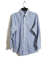 Chaps Men&#39;s Size M Long Sleeve Button-Down Shirt Blue Checkered Wrinkle Free - £9.28 GBP