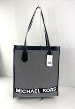 New Michael Kors BAY Shopping Tote Bag Black White Woven Canvas Leather $278 B3E - £102.63 GBP