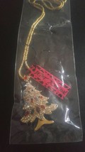 New Betsey Johnson Necklace Rhinestone Christmas Tree Pin Brooch Holiday - £19.92 GBP